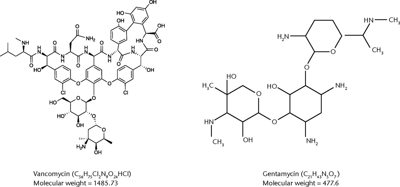 Fig. 1 
          Structural diagrammatic comparison
between vancomycin and gentamycin molecules.
        