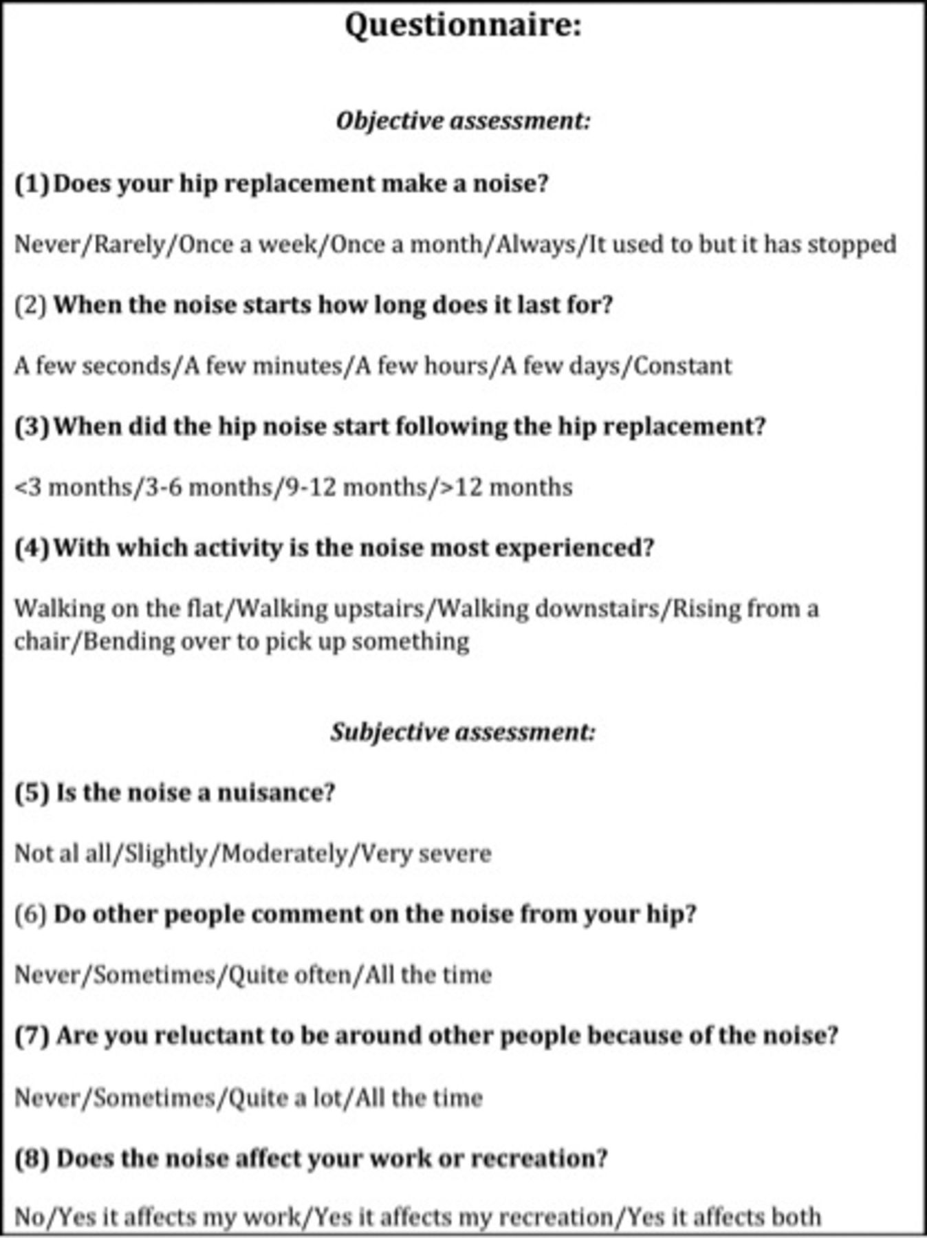 Fig. 1 
          Questionnaire for assessment of
subjective and objective impact of noise.
        